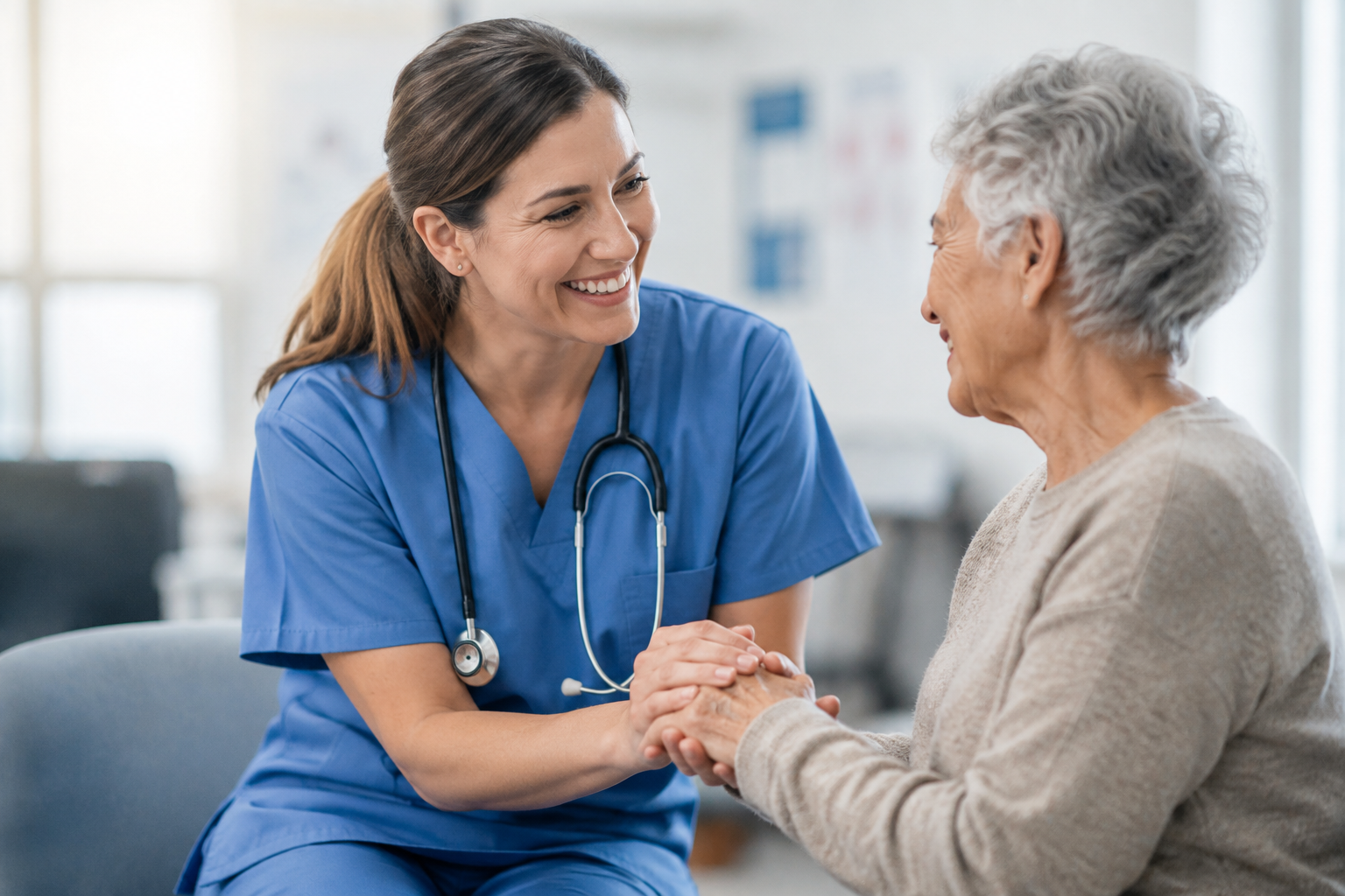 Nurse providing compassionate care to an elderly patient